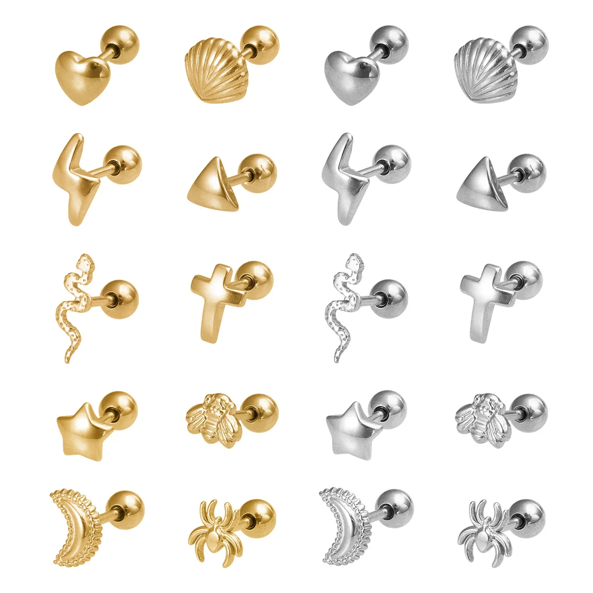 1pc Stainless Steel Cartilage Tragus Helix Piercing Earrings for Women Men Punk Snake Bee Spider Moon Star Stud Earring 18G