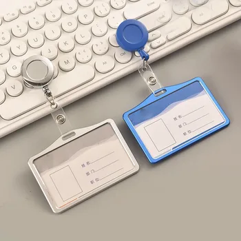 패션 카드 커버 여성 남성 알루미늄 합금 작업 이름 카드 소지자 비즈니스 작업 카드 ID 배지 매는 밧줄 홀더 금속 가방 케이스
