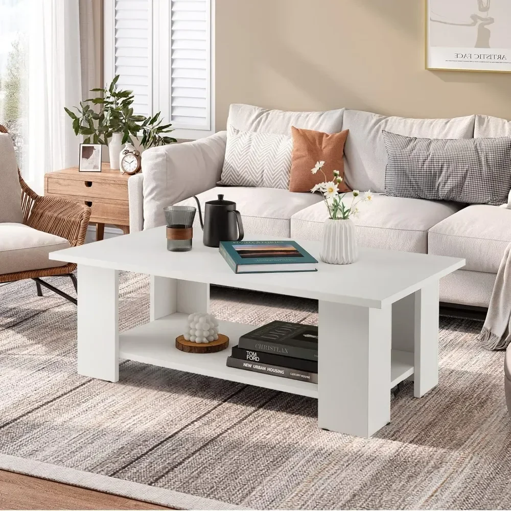 

Rectangle Wood Center Table, 36" L 2-Tier Large Modern Tea Table w/Open Compartment, Easy Assembly, Accent Coffee Table