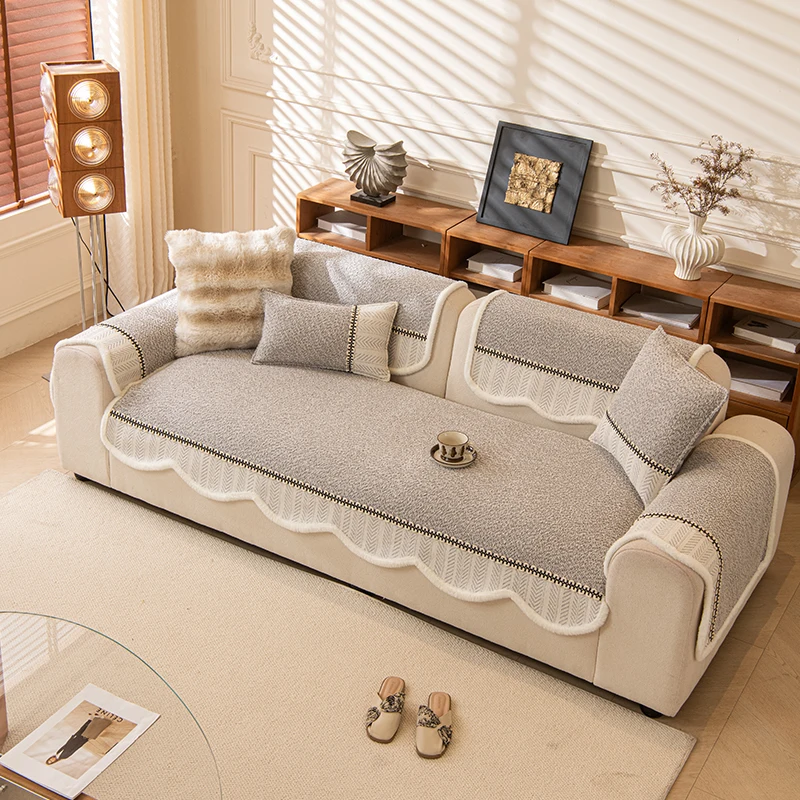 Cojín de sofá antideslizante Universal de tela para las cuatro estaciones, funda de cojín de sofá de felpa gruesa Simple y moderna para invierno, toalla