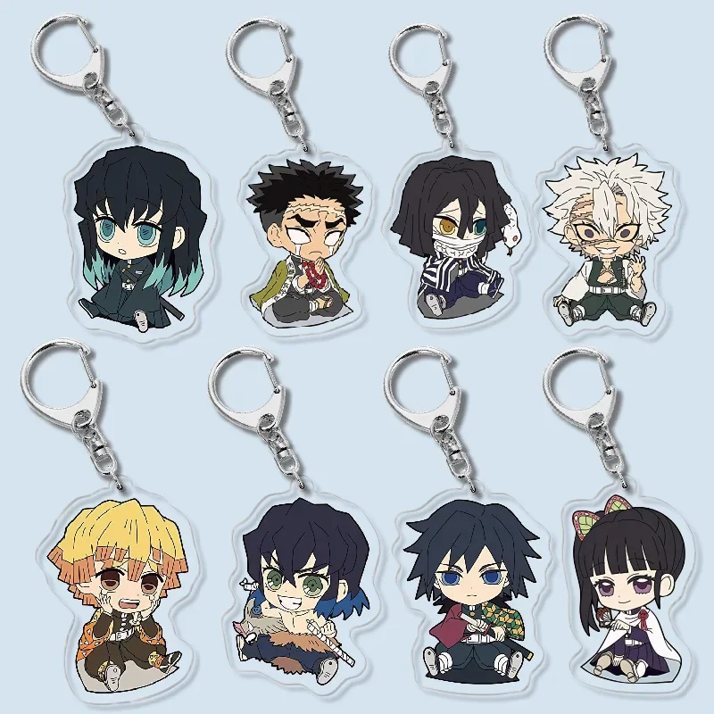 Acrylic Key Chains Anime Peripherals Zenitsu Inosuke Giyuu Shinobu Kyoujurou Tanjirou Nezuko Jewelry Cosplay Costumes DIY Props