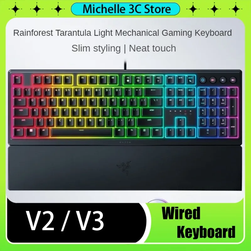 

V2/V3 Wired Mechanical Keyboard Multicolor RGB Backlight 108keys Wrist Rest Crisp Feel Keystroke Accuracy Esports Top