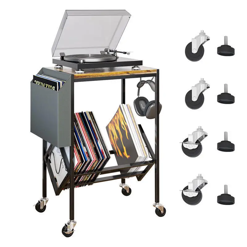 CD Storage Rack Porch Table Living Room Coffee Table Small Edge Few Wooden Vinyl Record Rack Two Layers Baffle Newspaper