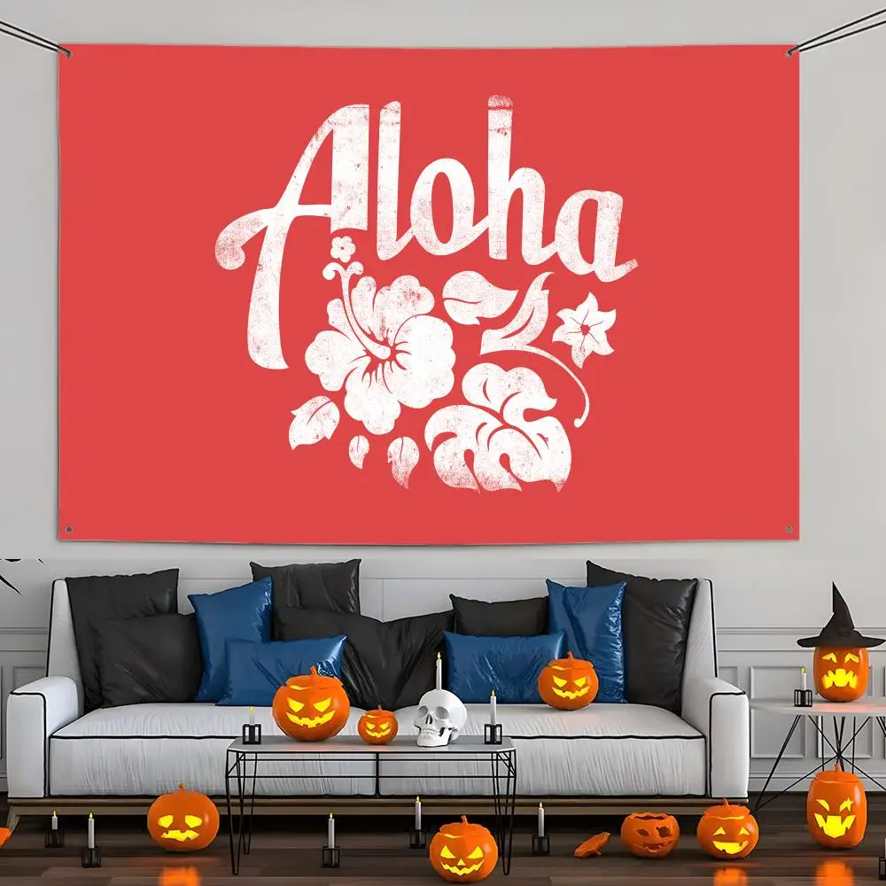 Aloha Hibiscus Design Flags Aesthetic Wall Tapestry Printed Wall Hanging Living Room Party Outdoor Decor