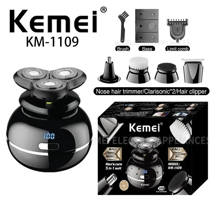 Kemei KM-1109 LCD digital display hair cutting and nose hair five in one shaver set