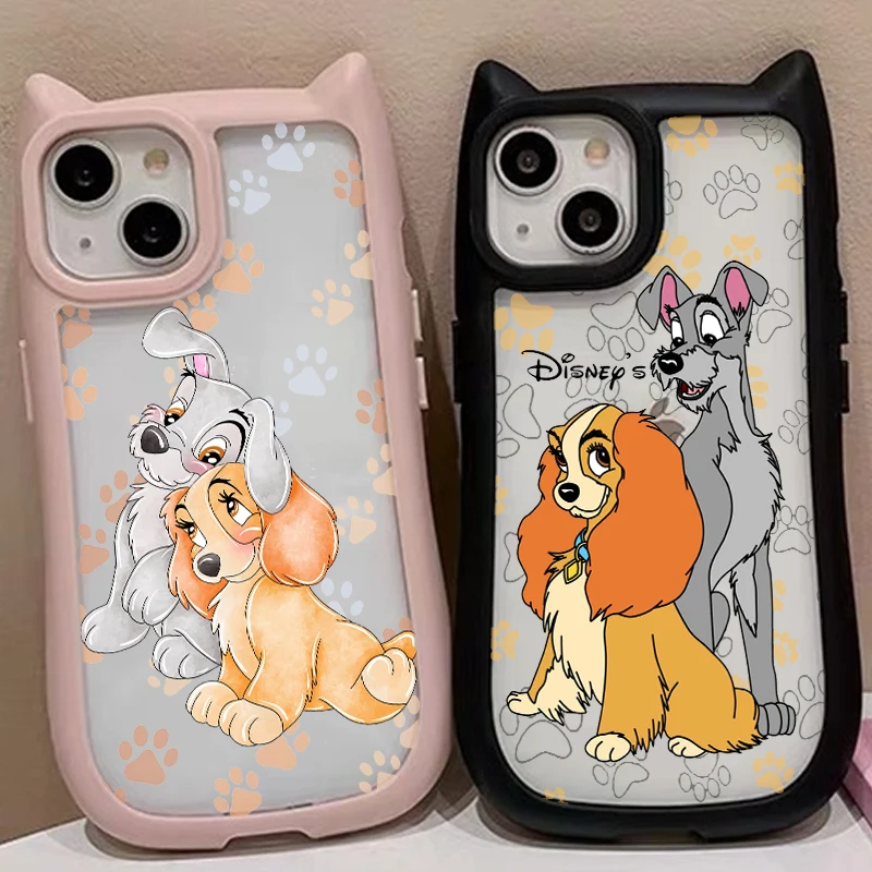 Disney Lady And The Tramp Art For iPhone 15 14 13 12 11 Pro Max Plus Cat Ears Transparent Covers Phone Case