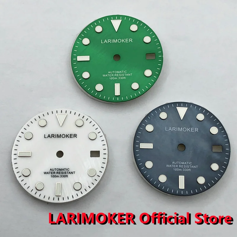 LARIMOKER 29 مللي متر أسود/برتقالي/أبيض/أزرق/أخضر لؤلؤة ساعة بطلب مع مضيئة خضراء مناسبة ل NH35A ساعة يد تعمل بالحركة اكسسوارات #3