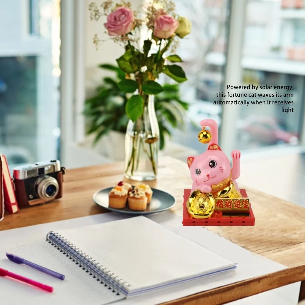 Plastic Light Sensing Waving Fortune Cat Built-in Light Receiving Panel Pink Car Dashboard Auspicious Cat Decor
