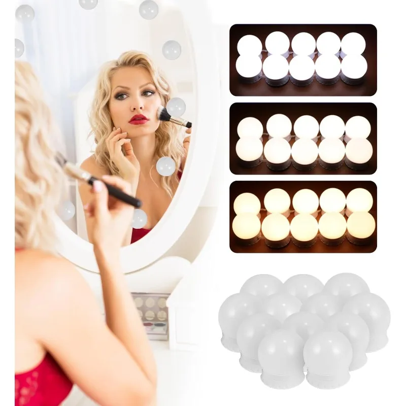 

Mirror Light Bulbs Makeup Vanity Light for Bathroom Dressing Table Lighting Dimmable LED USB Power Cord 3 Color Hollywood Mirror