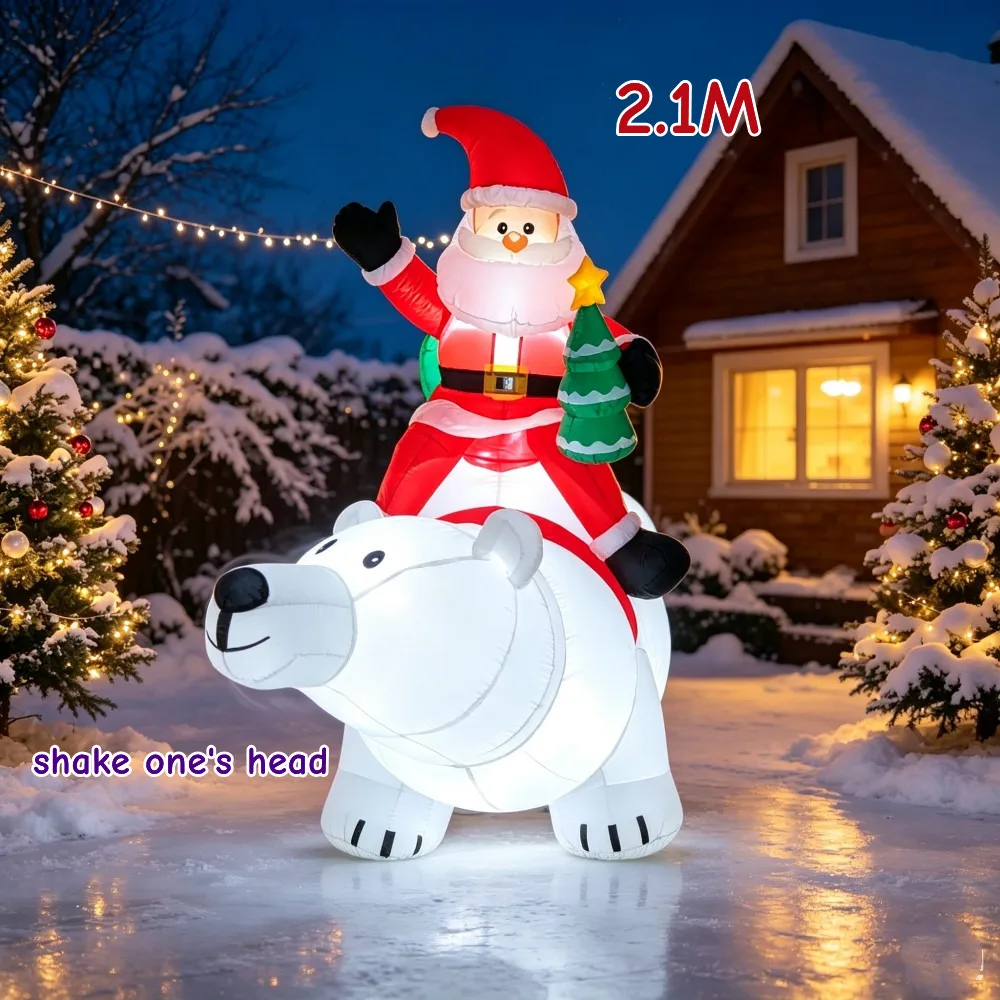 Inflatable Santa Claus On A 2.1M Polar Bear Built-in LED Lights For Outdoor Courtyard Display Christmas Inflatable Decorations