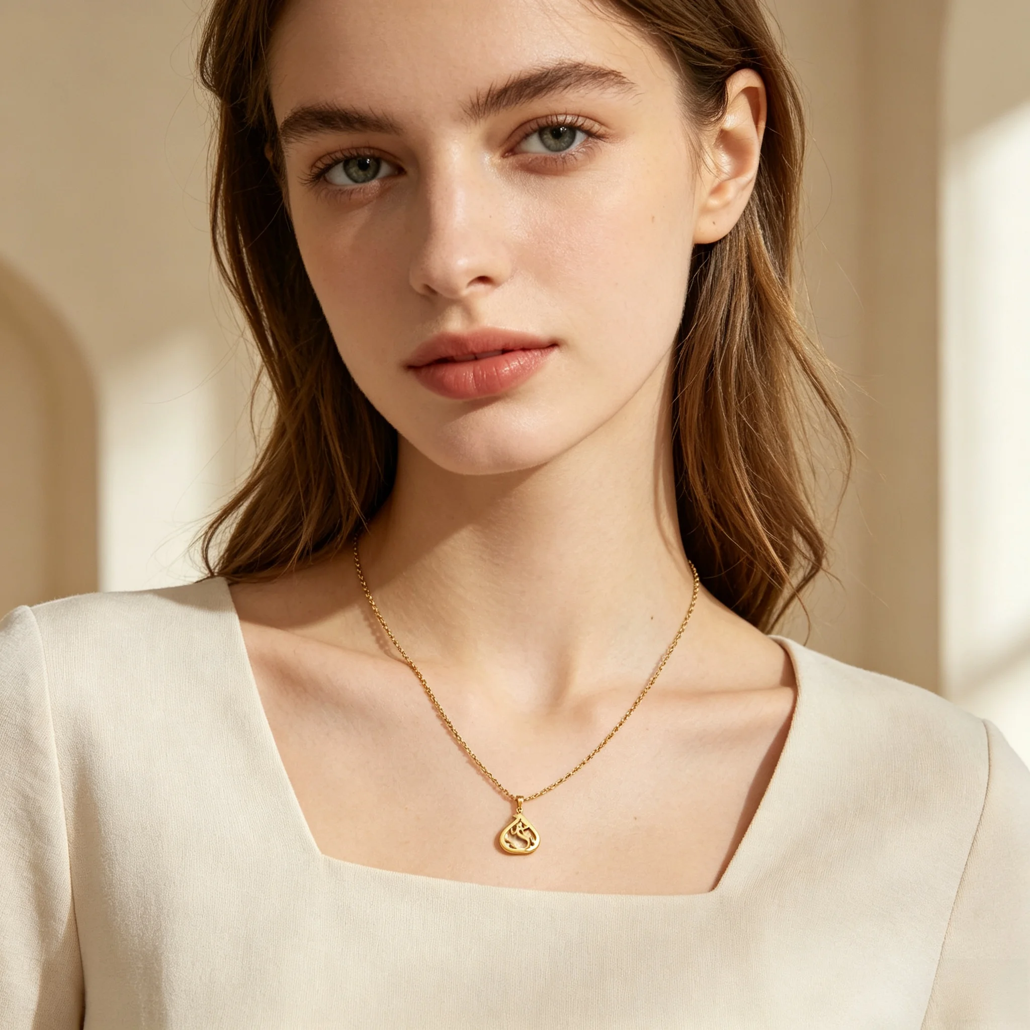 Three-Color Hollow Water Drop Islamic Necklace, Made of 304 Stainless Steel, Hollow Arabic Script Teardrop Pendant, Versatile Everyday Muslim Clothing Accessory