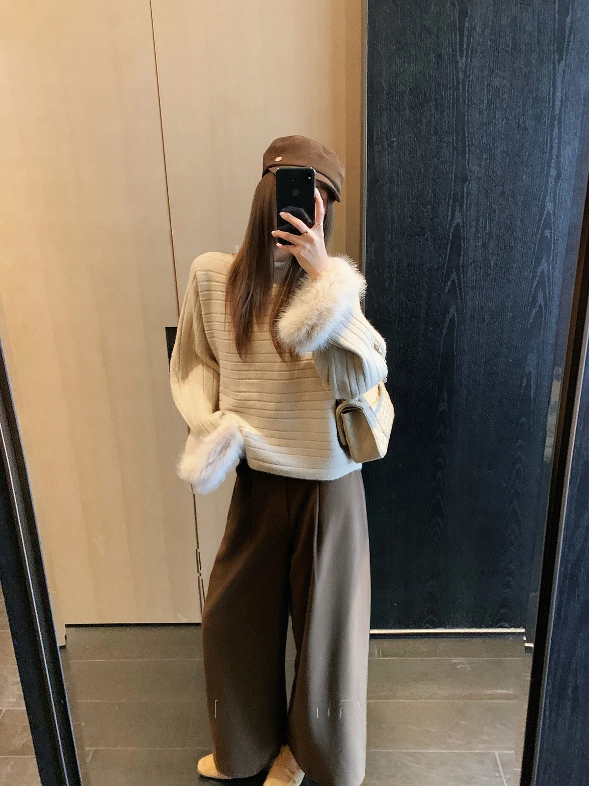 

Женский вязаный свитер с круглым вырезом и меховой отделкой, облегающий, повседневный, экологичный, вязаный, без рукавов