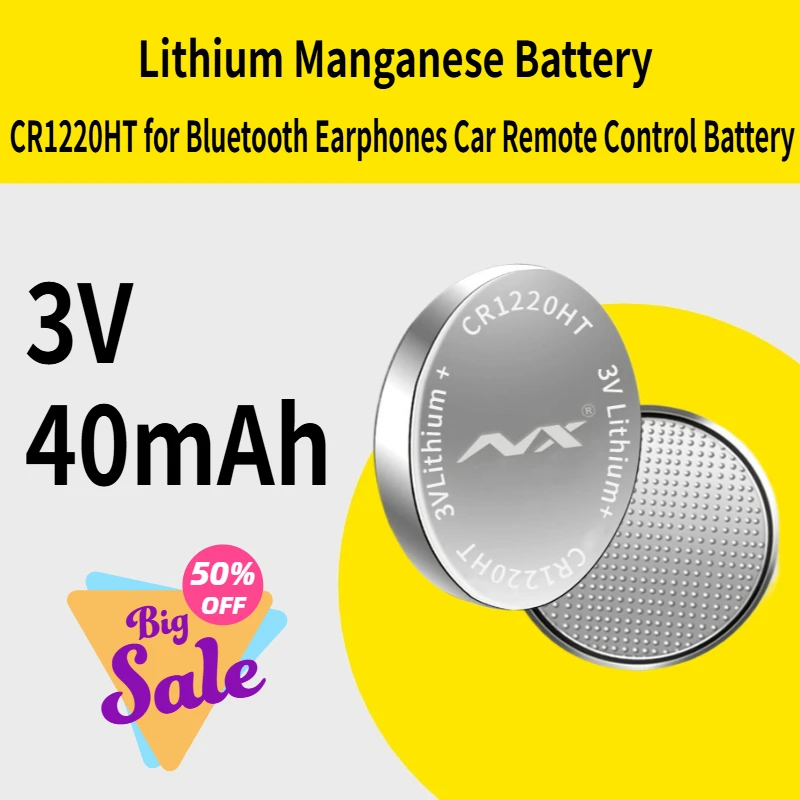 

60-200PCS 3V 40mAh CR1220HT Resistant Button Type Lithium Manganese Battery Bluetooth Earphones Car Remote Control Battery