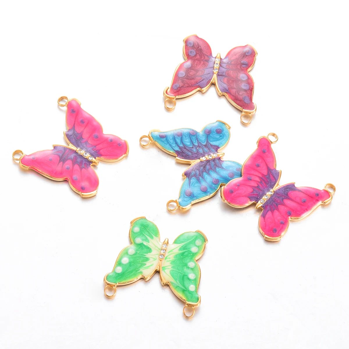 

6PCS Multicolor Handmade Necklace Bracelet Earrings Butterfly Charms Enamel Pendants Insect Jewelry Making Accessories