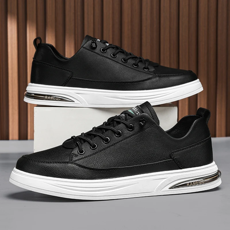 Fashion Shoes for Men outdoor Trend black Leather Casual Shoes Flats Skateboard Shoes men Leisure Street Sneakers