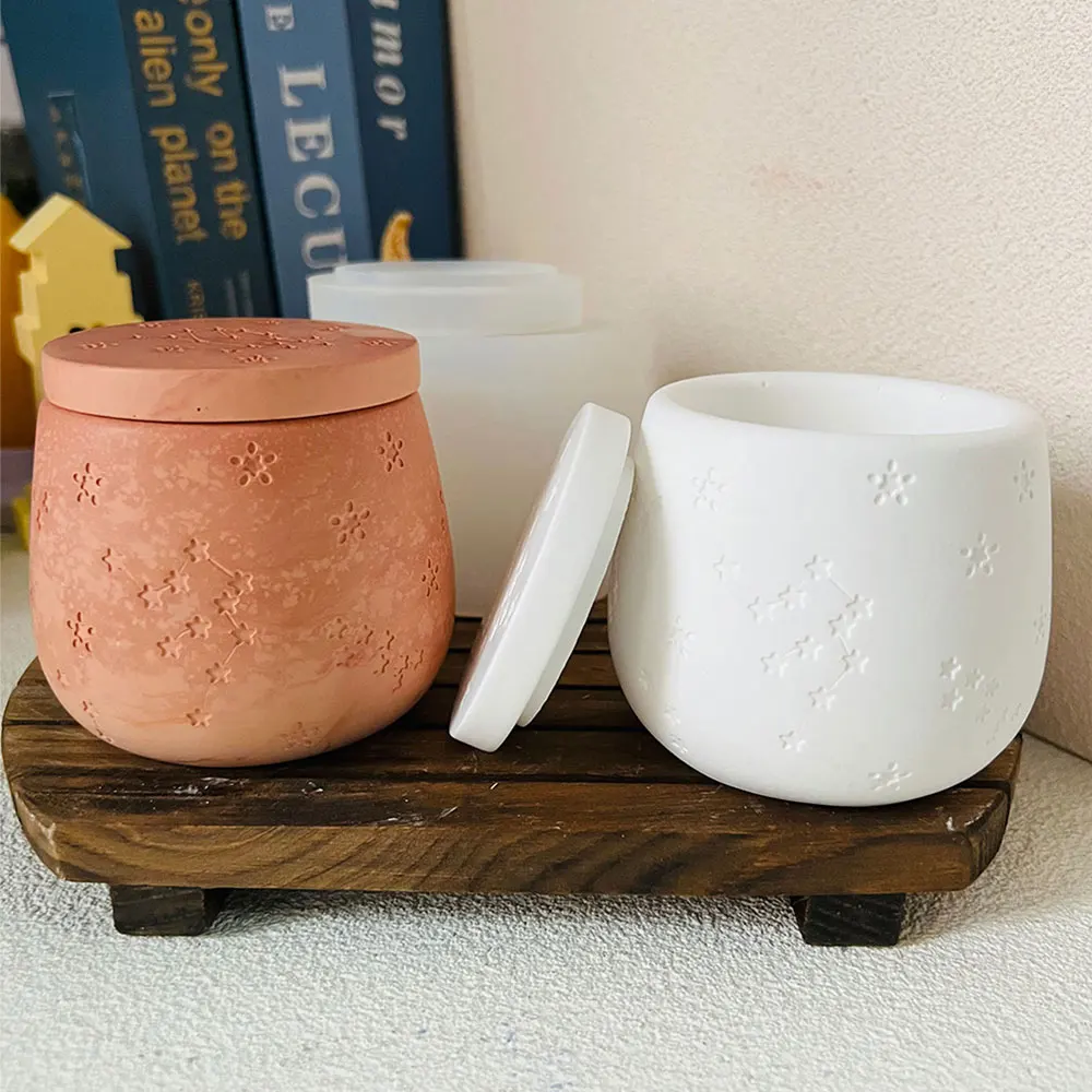 2pcs/Set Square Splicing Storage Box Mold Round Constellation Candle Vessel Candle Holder Concrete Mold DIY Home Decoration