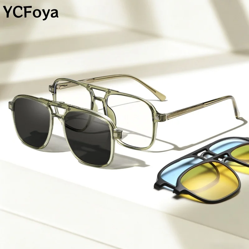 YCFoya New Polarized Magnetic Clip on Glasses for Men and Women Double Beam Sunglasses 3-in-1 Formula set