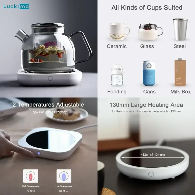 

New Coffee Mug Warmer for Milk Teapot Electric Heating Cup Plate High Temperature 80 Degree Celsius for Home Office Desk