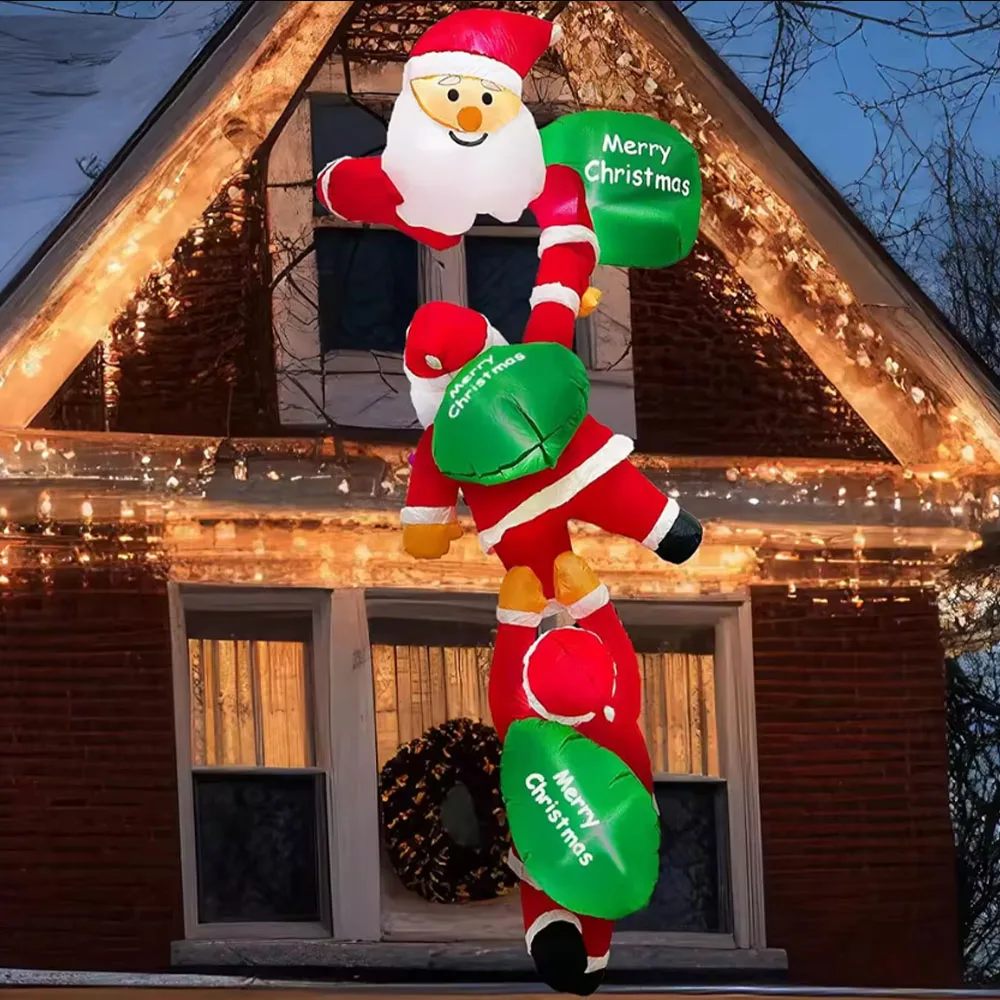 Natal escalada papai noel inflável embutido luzes led natal explodir escalada santas brinquedo de decoração inflável