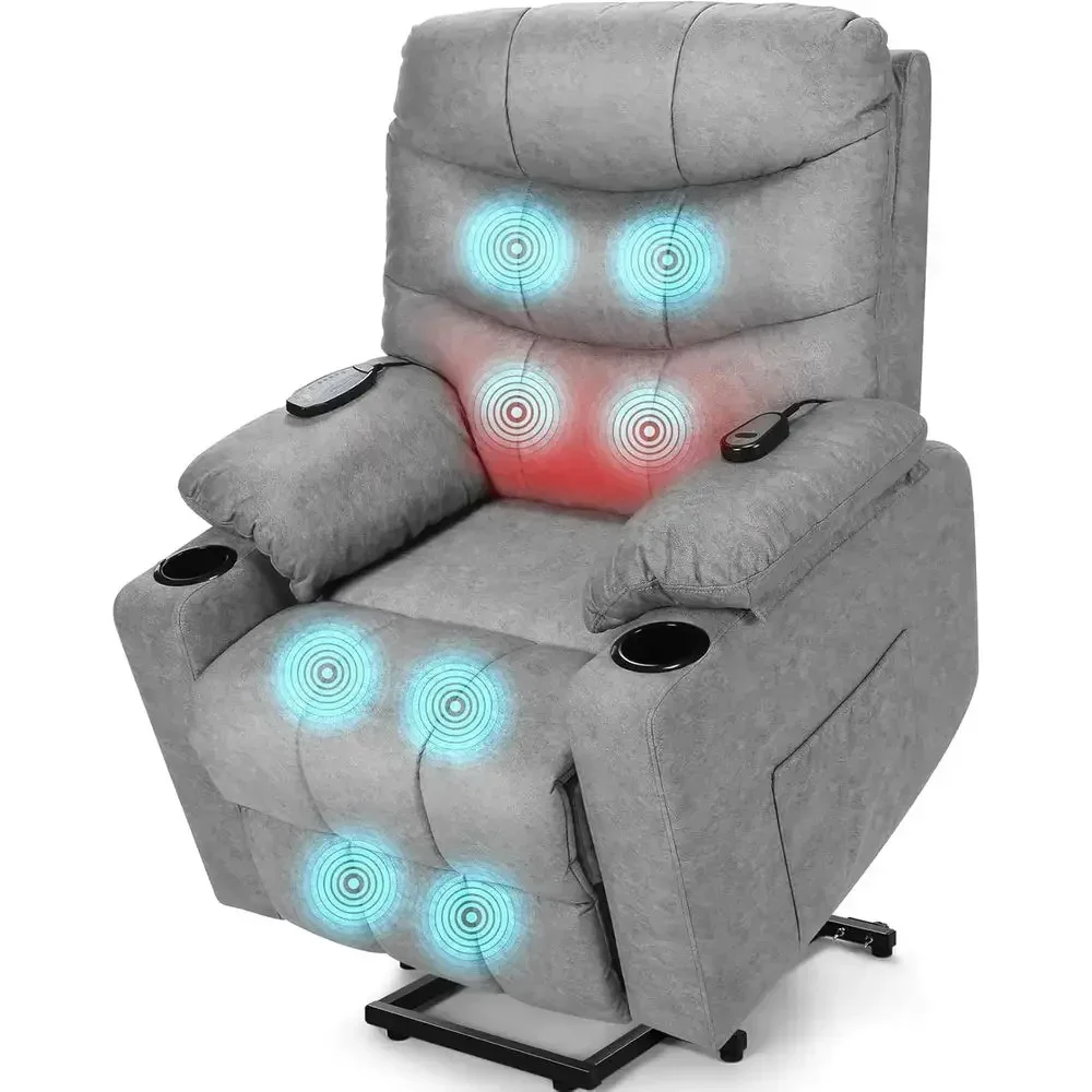 

Grey Reclining Chair for Elderly with Massage, Lumbar Heat, 150° Recline, Cup Holders, Side Pockets, and Remote Control