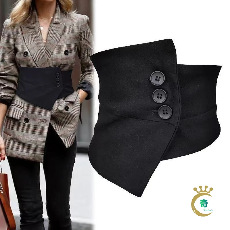 Sigillo in vita skinny nero per camicia esterna da donna Decorazione Abito elastico retrò versatile Cintura larga a vita alta