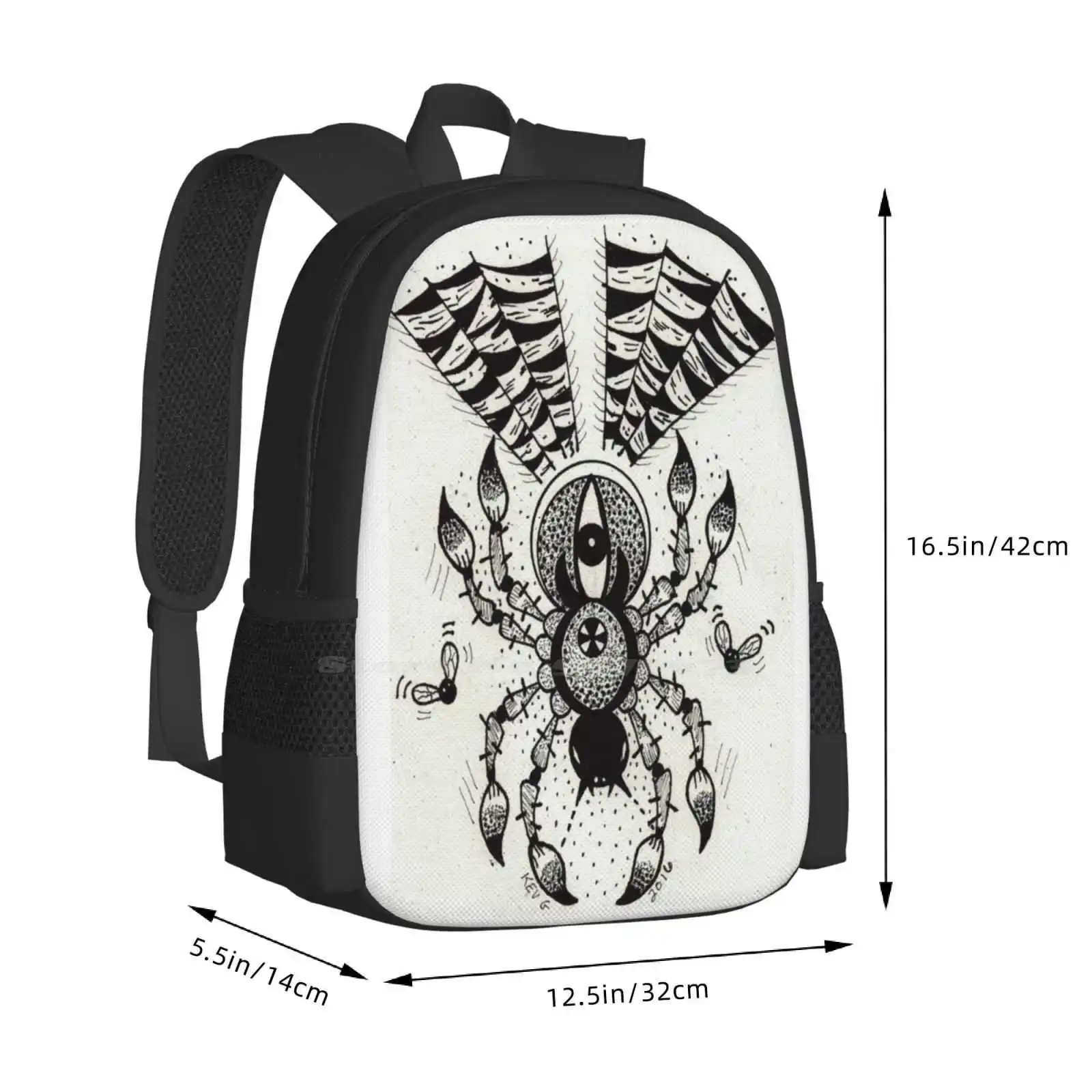 Black Spider-Art By Kev G Hot Sale Backpack Fashion Bags Spider Tattooed Traditional Inked Lady Girl Punk Horror Freakshow