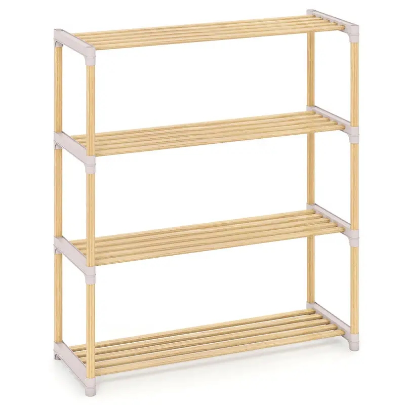 

3/4-Tier Solid Wood Shoe Rack with Slatted Open Shelves-4-Tier