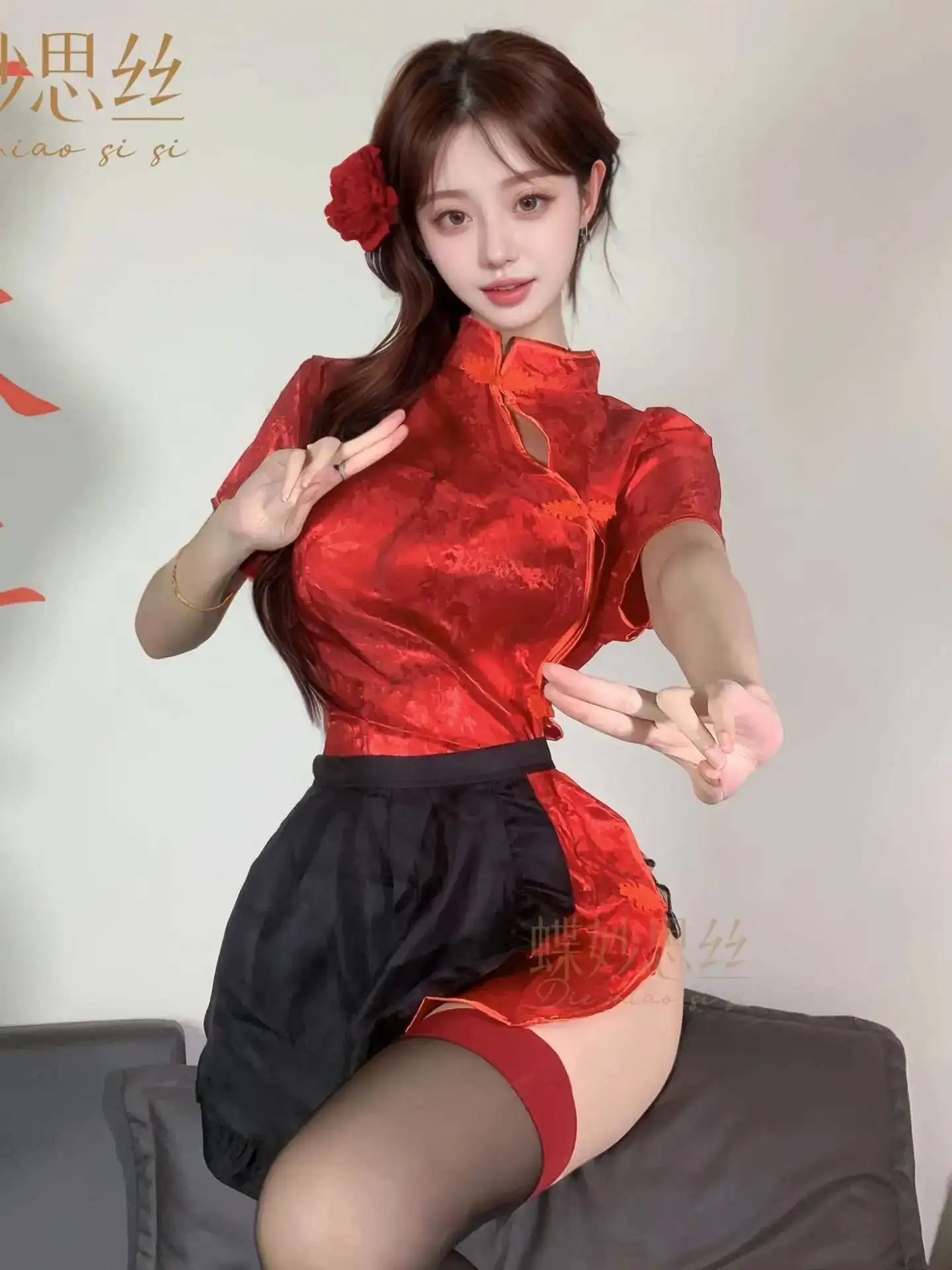 Sexy Short Cheongsam Sleeves Printing Package Hip Dresses Chinese Style Cheongsam Soft Girl Dress Vintage Fashion Charming Y0DC