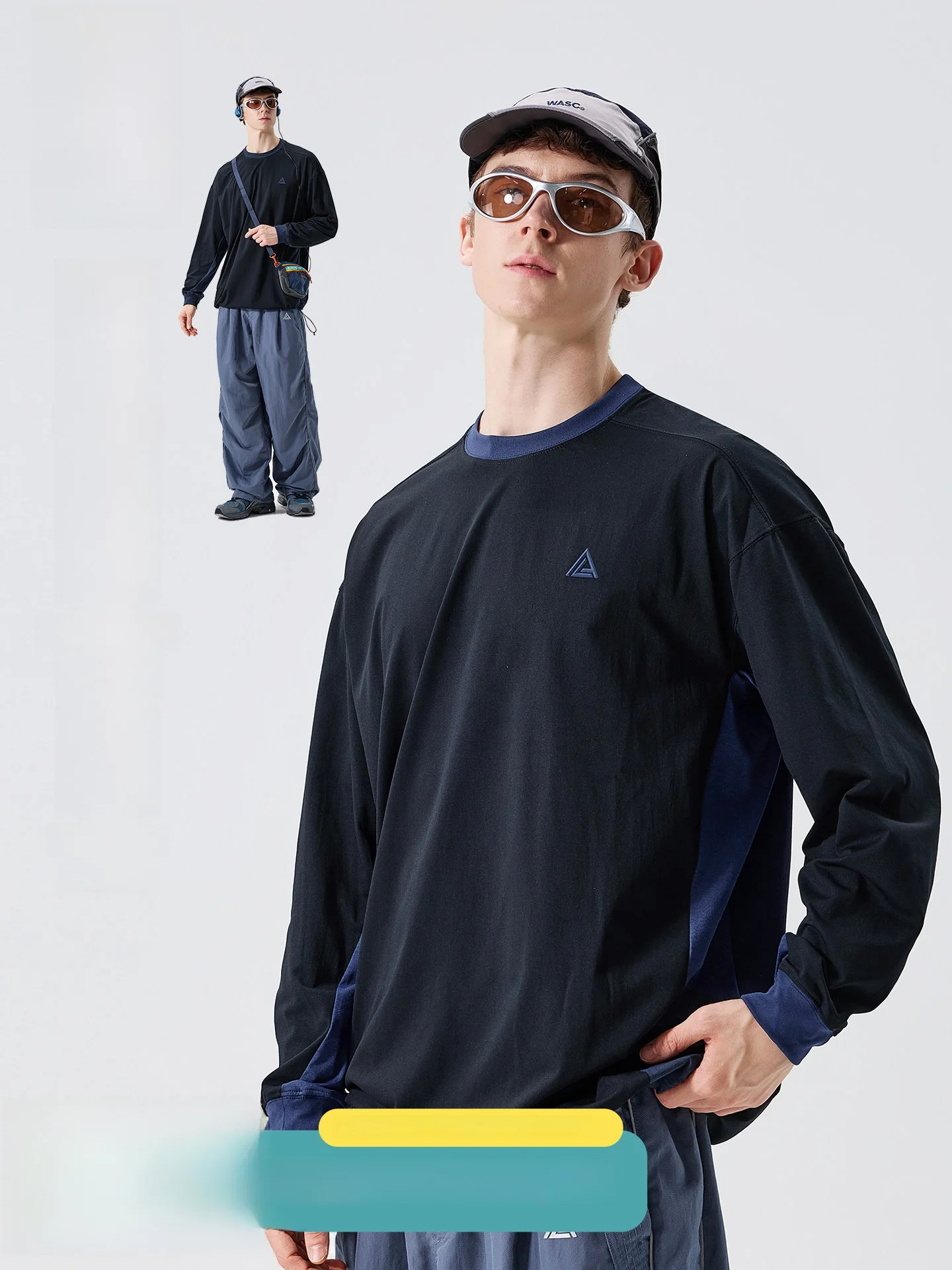 

Мужская футболка с длинным рукавом LAZY DAY TREND для активного отдыха, повседневная, с завязками, в стиле колор-блок, быстросохнущая, для осени
