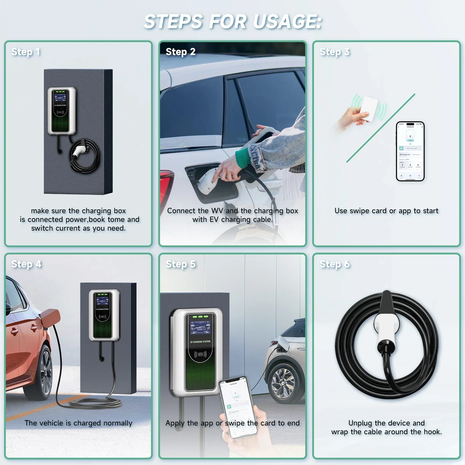 AFEEV 7.6/11/22KW EV Estação de carregamento GB/T 20234 Carregador de carro para veículo elétrico 16/32A EVSE Wallbox Wallmount WiFi APP Control