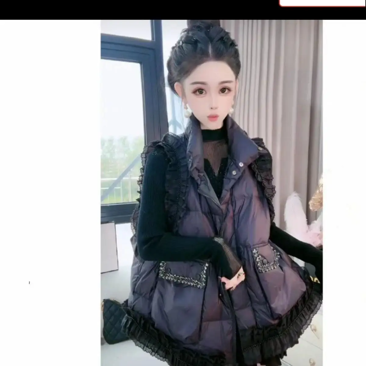 

Autumn Winter Heavy Work Petal down Cotton Vest 2025 Lightweight Luxury New Sle Loose Lace Trim Jaet Commute Sle Zipper...