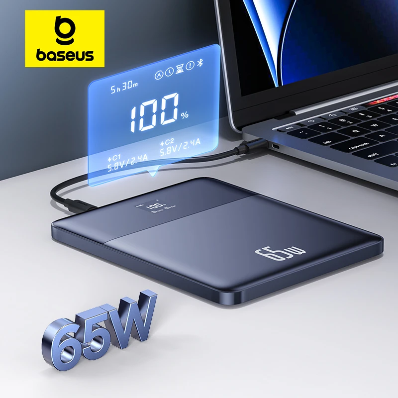 Baseus Blade 2 Power Bank 65W 12000mAh PD Fast Charging Digital Remaining Battery for iPhone 16 Pro Max Notebooks Laptops