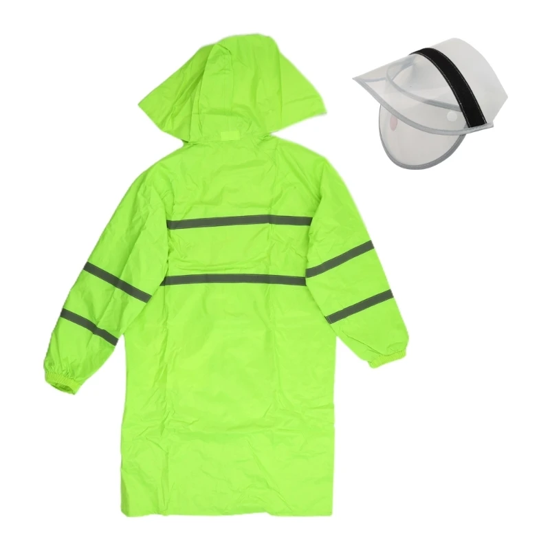 High Visibility Safety Concealed Hooded Long Length Waterproof Rain Construction Work Rain Coat Workwears D5QD