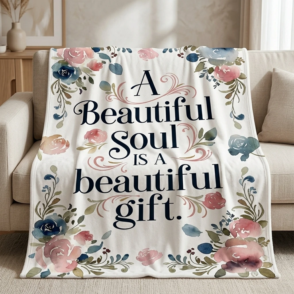 

Watercolor Pink Blue Rose Frame Flannel Throw Blanket, Lightweight Plush Throw for Bedroom & Living Room