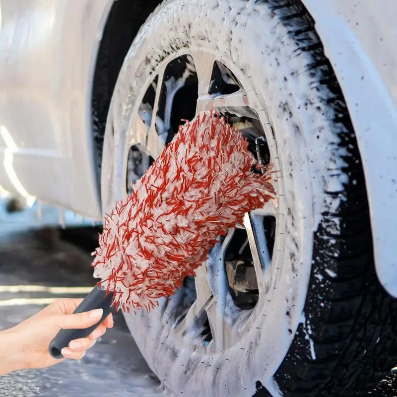 Car Wash Super Brush Plush Premium Wheels Brush Non-Slip Handle Easy To Cleaning Rims Spokes Wheel Barrel Car Accessories