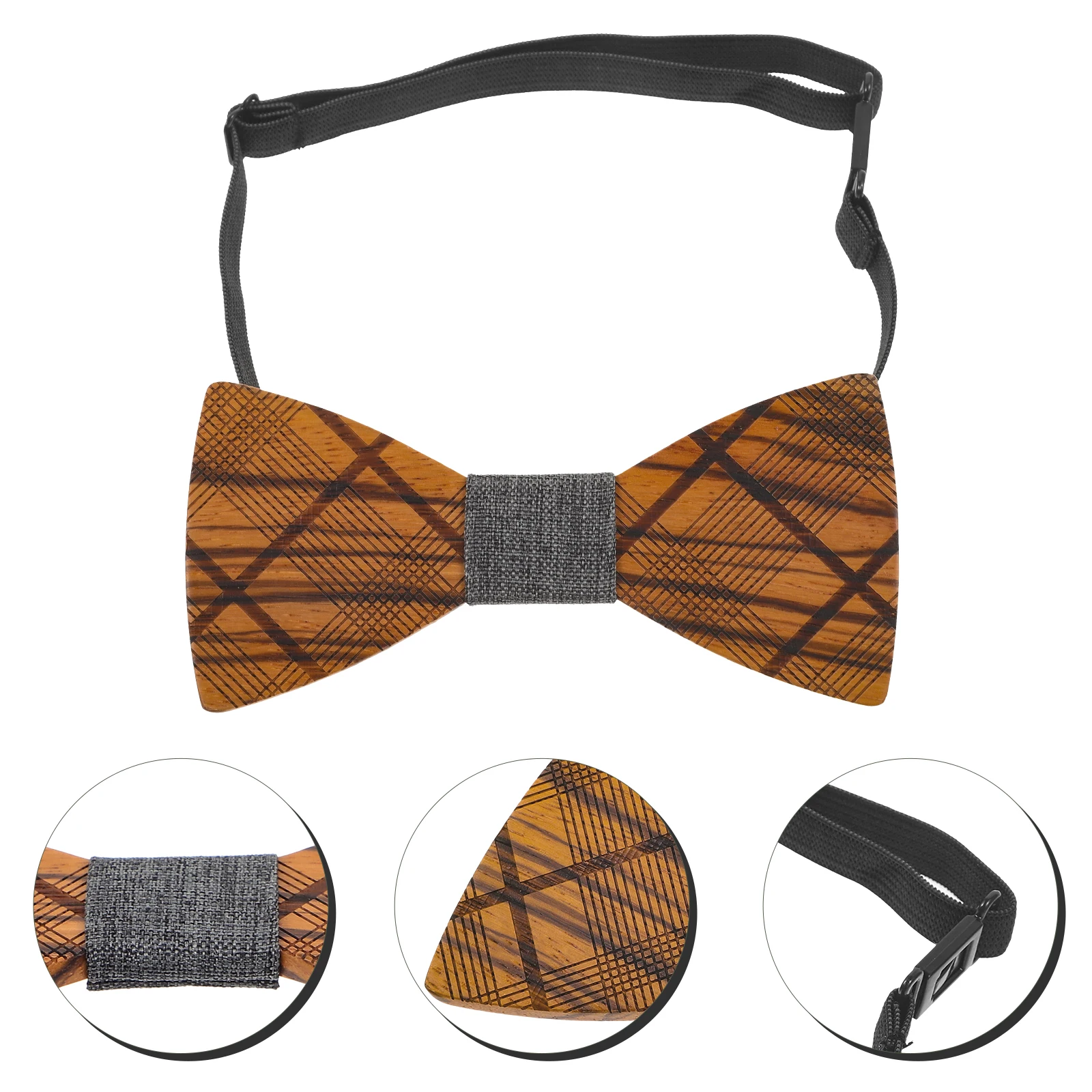 

Men'S Handcrafted Wooden Tie Wedding Party Adjustable Wood Stripe Design Formal Wear Tuxedo Dance Event Groom Bow Ties Wood