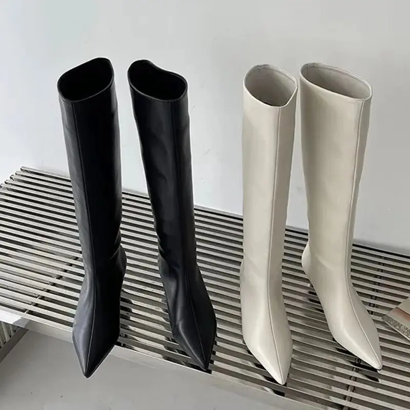 Eilyken Spring Autumn Cosy Pointed Toe Woman Knee-High Boots High Quality Slip-On Low Heels Banquet Dress Ladies Shoes