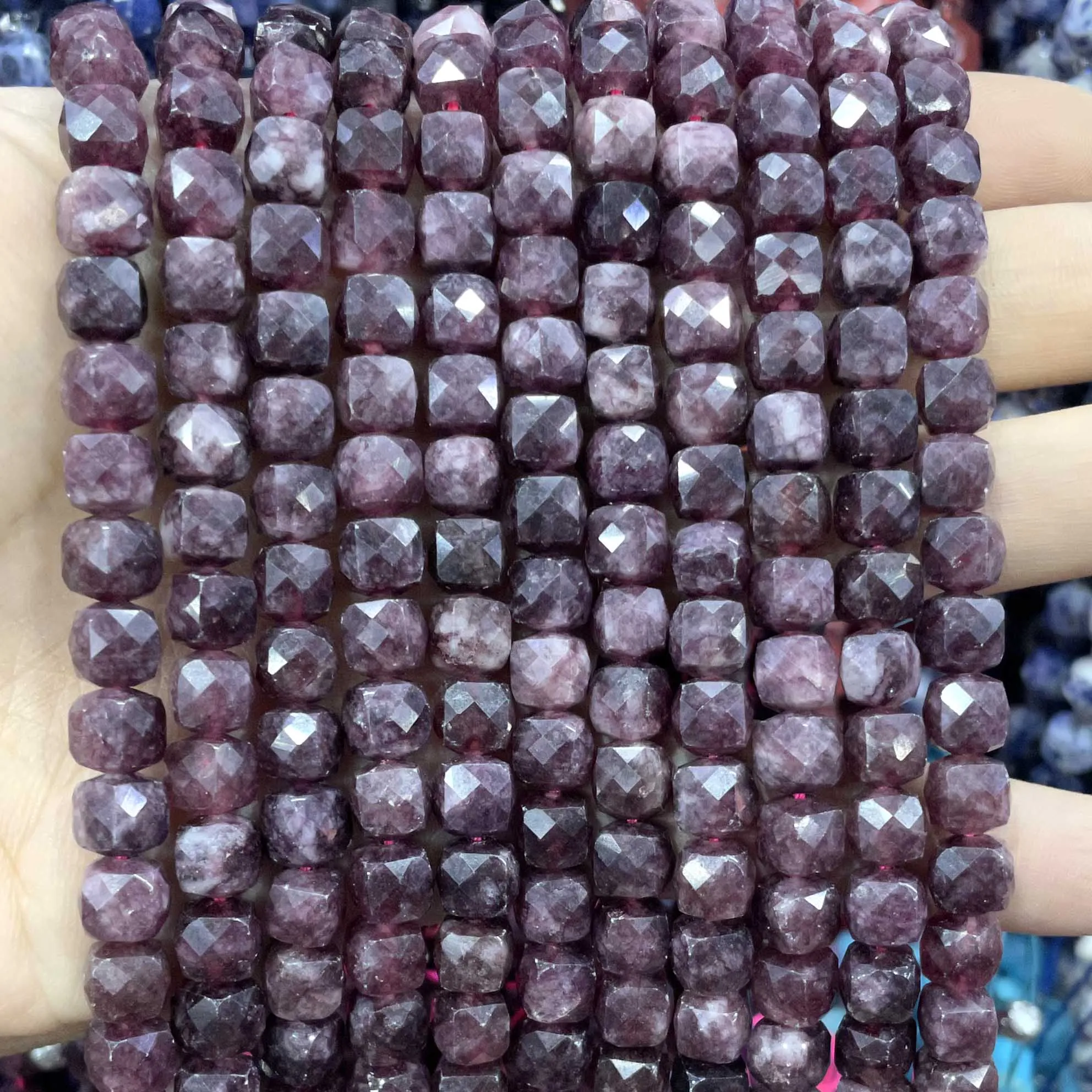 7-8MM Faceted Square Lepidolite Chalcedony Natural Stone Loose Spacer Beads For Jewelry Making Diy Bracelet Necklace Accessories