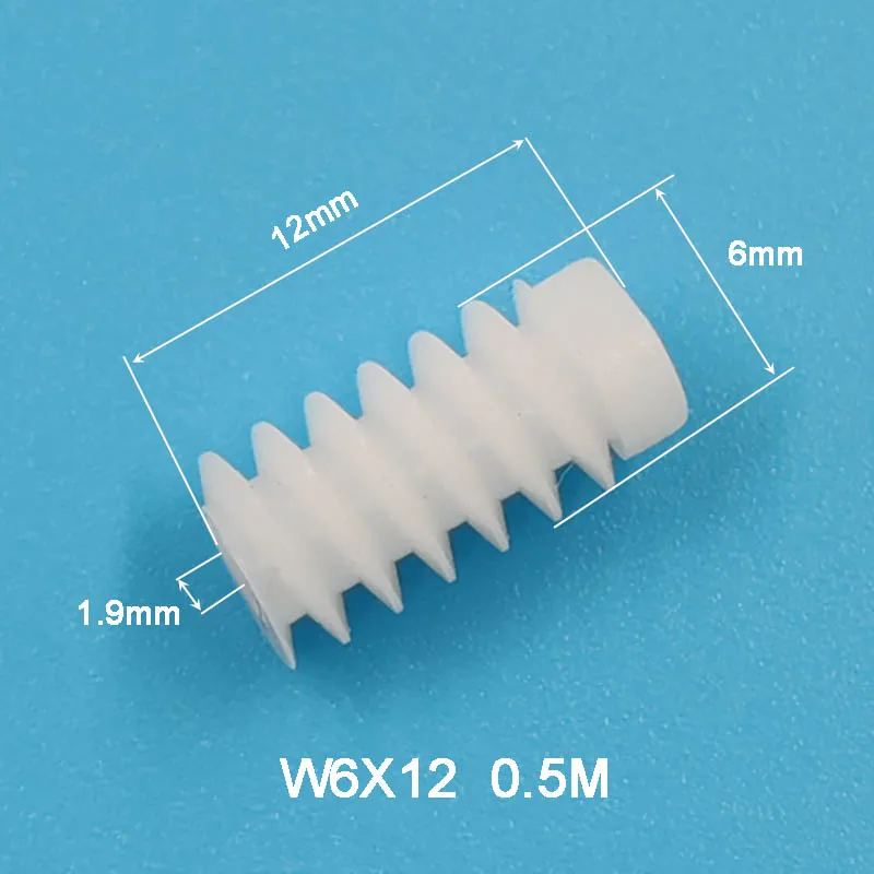 W6x12mm 0.5M Pom Plastic Worm Gear OD=6mm Length 12mm Hole 1.9mm DIY Model Toy Helical Pinion W6X12-2A