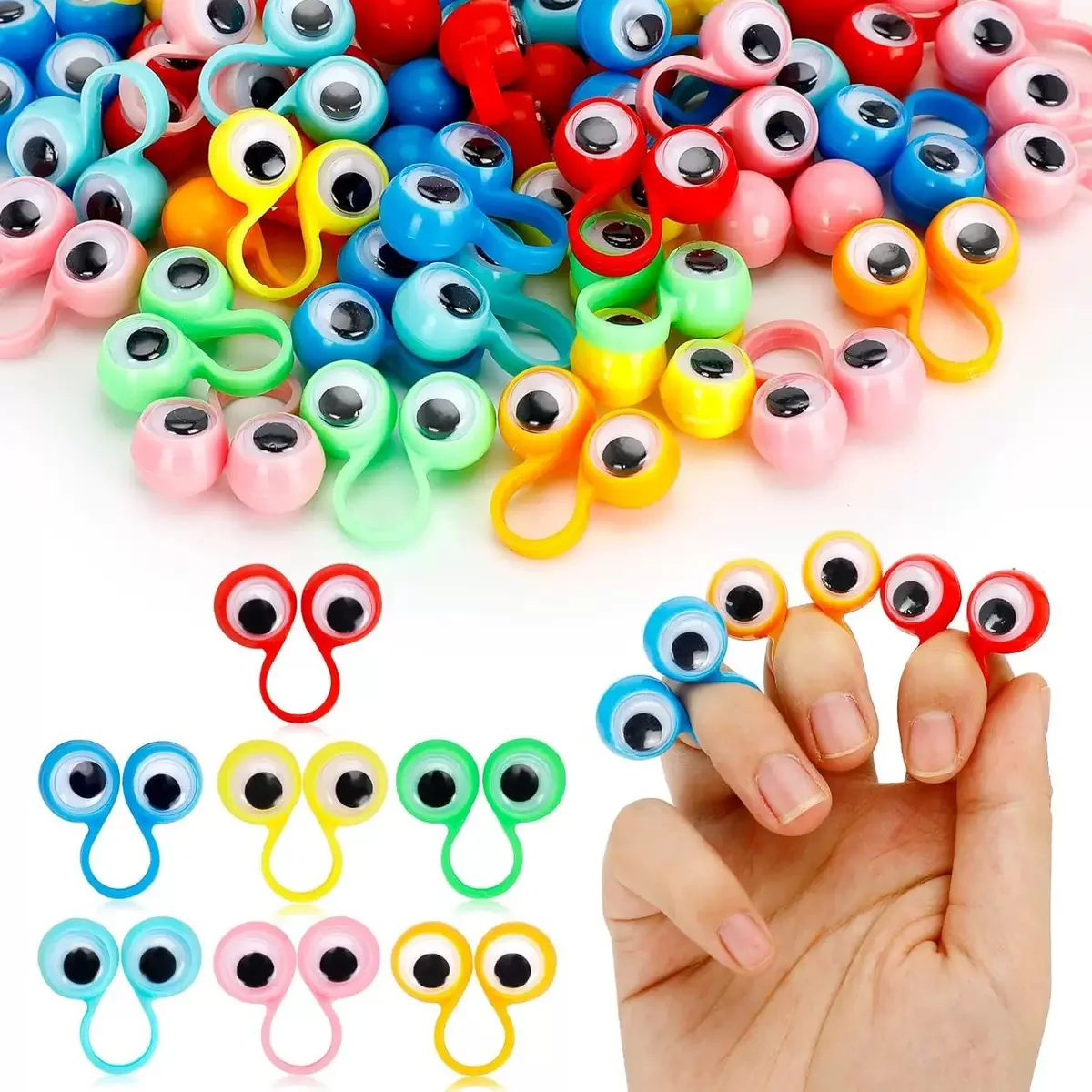 Funny Wiggle Eyeball Finger Puppet Plastic Rings Party Favor Toys for Kids Practical Jokes Games Gifts Birthday Decor