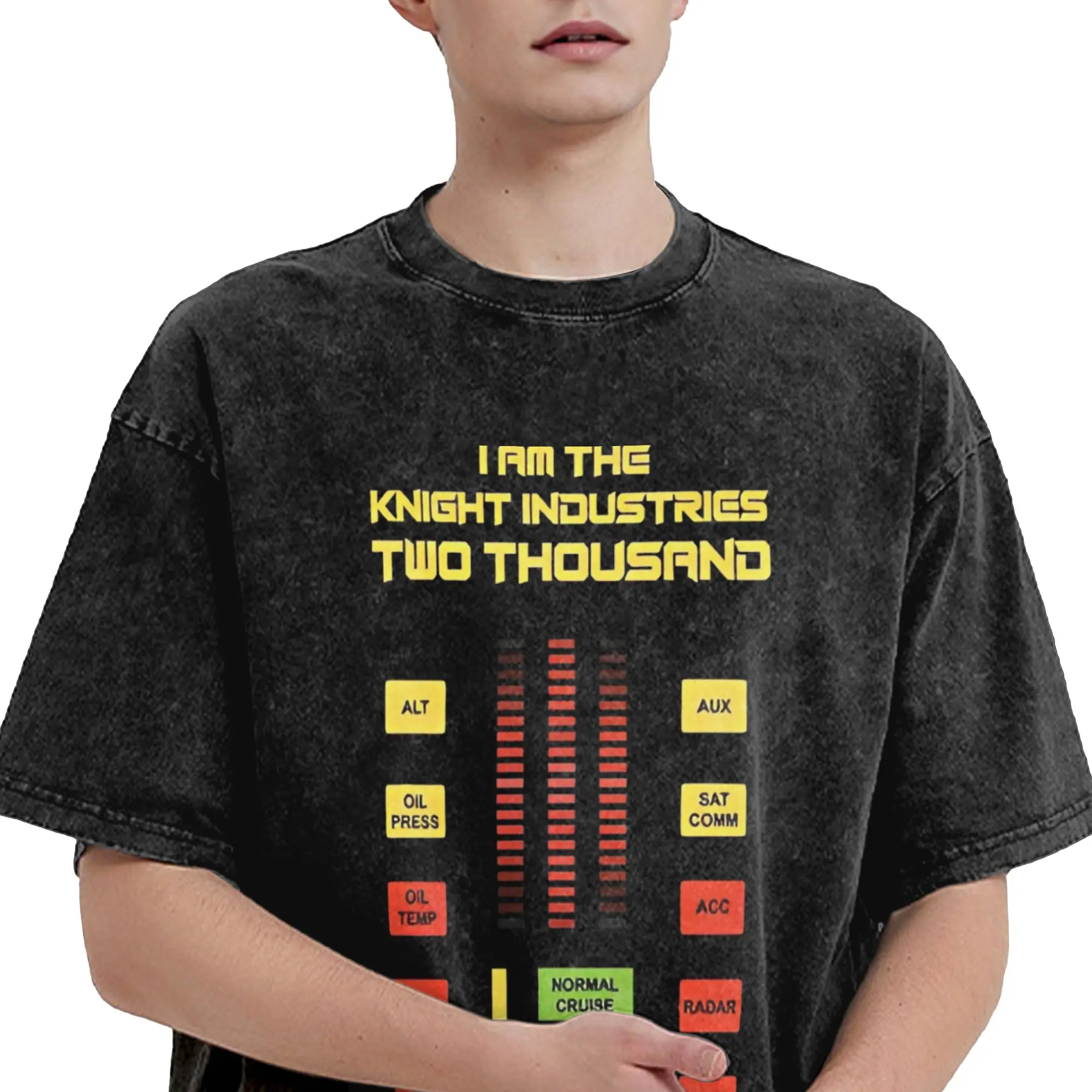 Knight Rider KITT 80s Throwback Washed T-Shirt for Men Women  Novelty Cotton Tee Shirt O Neck Short Sleeve T Shirt Plus Size Top - view 3