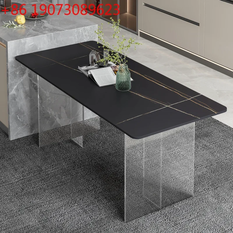 Minimalist acrylic slate dining table, simple transparent floating dining table, restaurant island, rectangular dining table