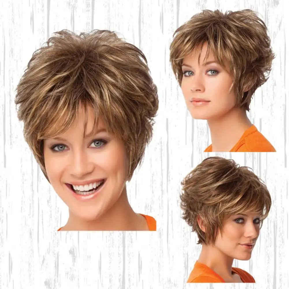 Synthetic Wig Hair Short Layer Wig Fake Hair Extension Wavy Wigs With Fluffy Bangs Natural Heat Resistant Curly Human Hair Wigs