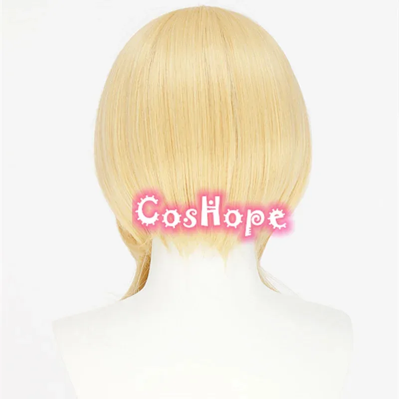 Peluca de Cosplay de Jean para mujer, peluca dorada clara de 40cm, pelucas de Cosplay de Anime, pelucas sintéticas resistentes al calor