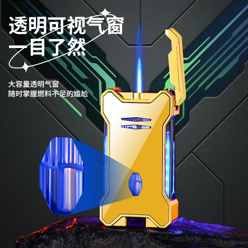 Nuovo accendino elettrico a gas personalizzato per celebrità di Internet, poppa visibile con fiamma blu antivento diretta, regalo per il fidanzato