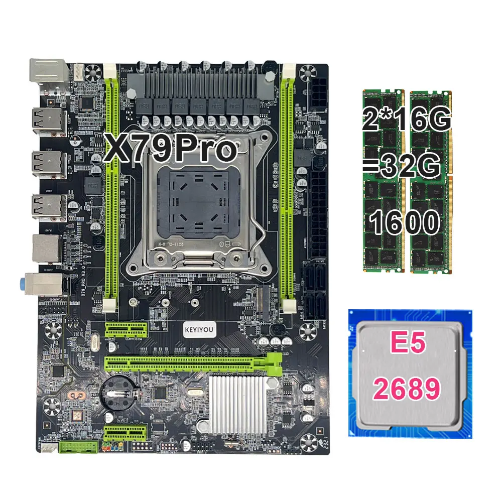 

KEYIYOU X79 Pro Motherboard Set With LGA 2011 Intel Xeon 2689 CPU 2pcs * 16GB =32GB ECC REG Memory DDR3 RAM 1600Mhz 12800R D3