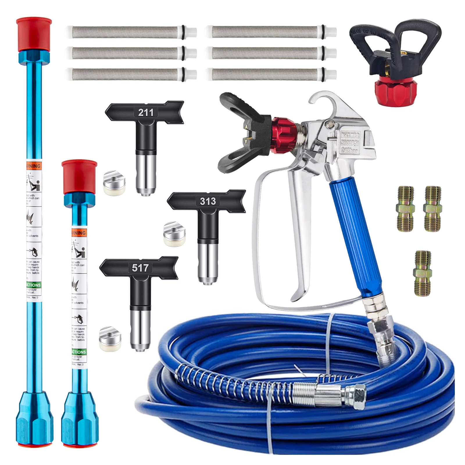 

SIHAO 18-Piece Airless 3600Psi Airless Spray Gun, with 32-Foot High-Pressure Hose, 3 Interchangeable Nozzles, 2 Extension Rods