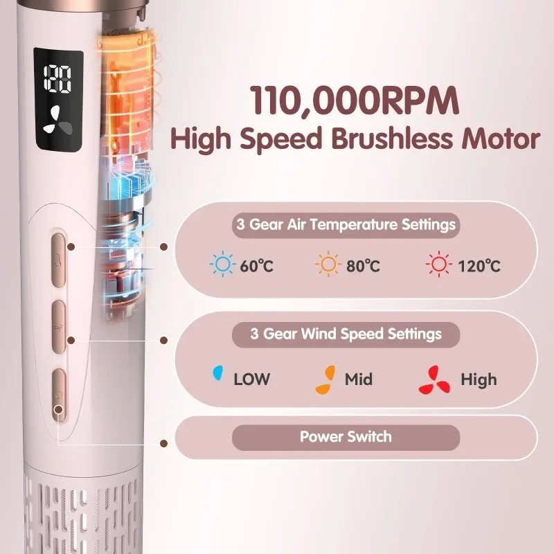 High-speed hair dryer set 8-in-1 hot air comb, curling iron, big wave straight hair dryer.