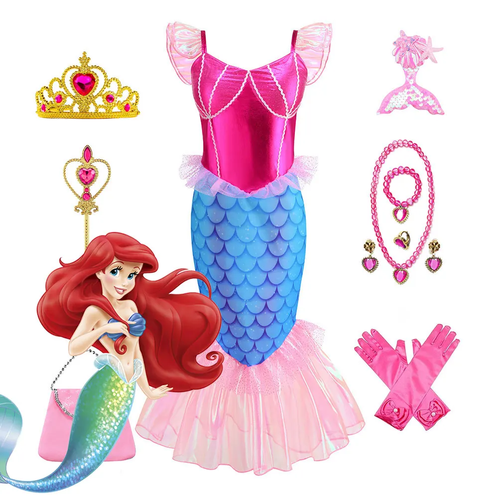 

Summer Fancy Mermaid Dress Girls Carnival Festival Birthday Party Kid Princess Ariel Cosplay Siren Costume Toddler Trumpet Frock