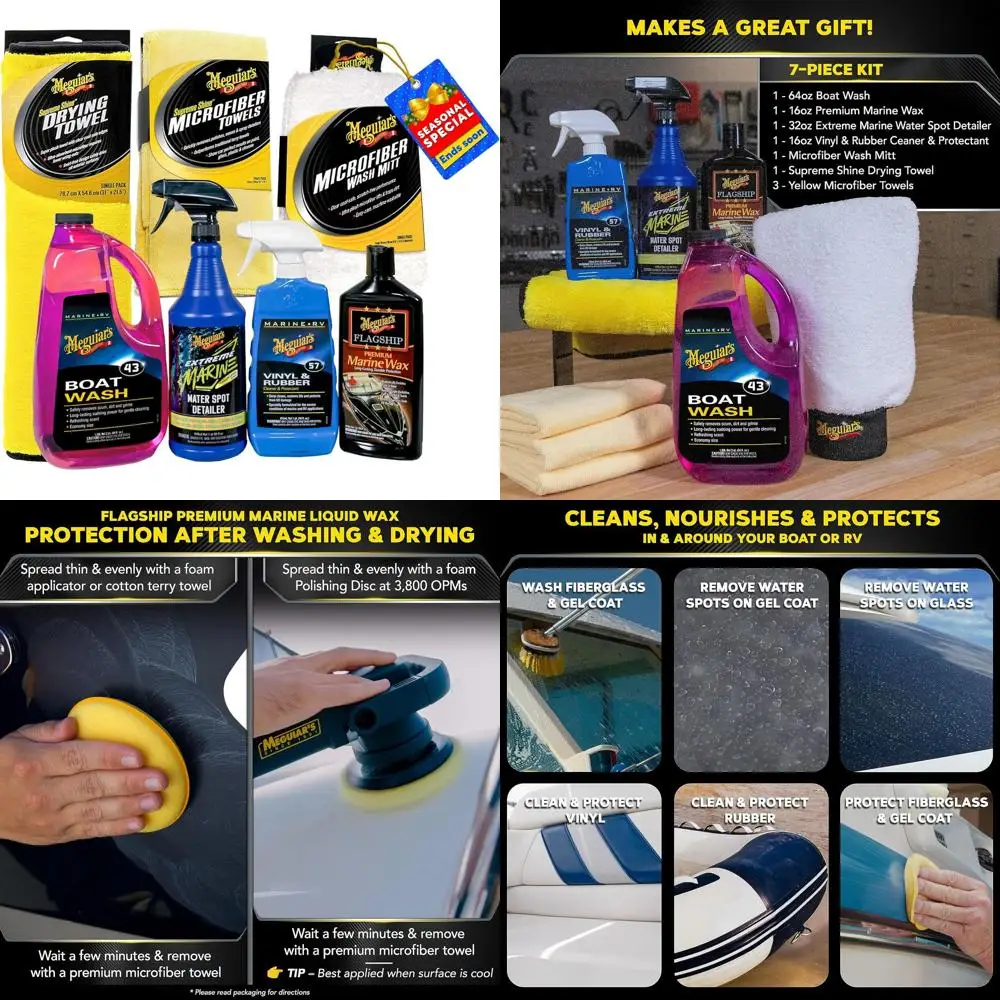 

Boat & RV Wash & Wax Starter Kit - The Perfect Detailing Kit For Boats & RVs - Includes Wash, Wax, Water Spot Remover, Vinyl & R